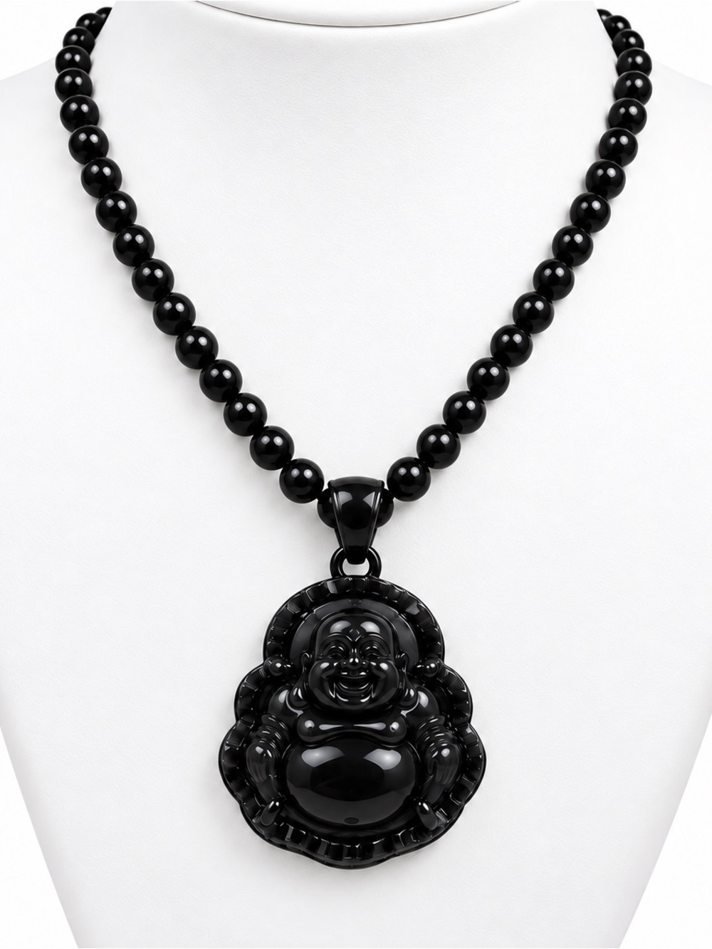 Black Buddha Bead Pendant Necklace - Women Jewelry
